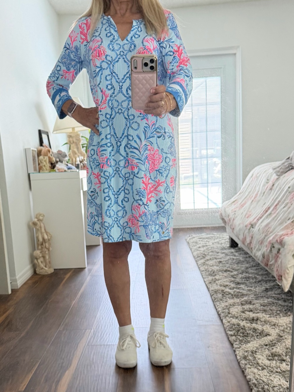Lilly Pulitzer Blue, Pink & White Long Sleeve Dress Size Large